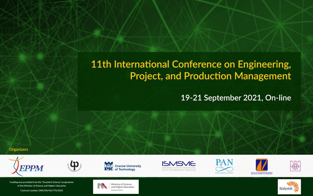 11th International Conference on Engineering, Project and Production Management.19-21 September 2021. Loga organizatorów.