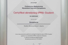 Certyfikacja IPMA - kierunek Zarządzanie I stopnia - niestacjonarne