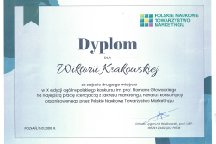 Dyplom Laureata Konkursu - Ogólnopolski konkurs na najlepsze prace dyplomowe z zakresu marketingu, handlu i konsumpcji